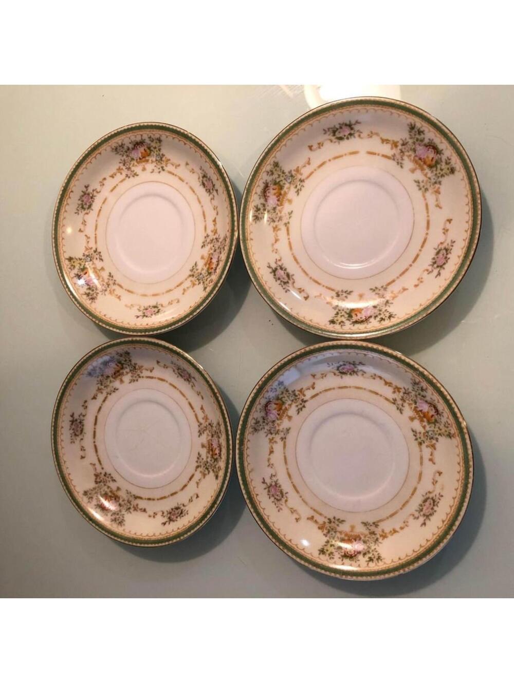 Vintage Jyoto China Saucers Set of 6 Made in Occupied Japan Floral Green Gold